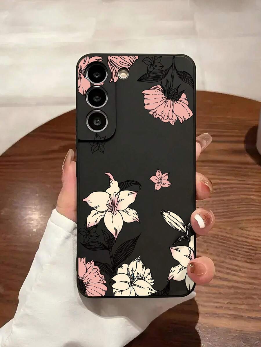 花朵手机壳 1 件手绘简约百合花线条艺术复古图案柔软防滑手机壳，适合 //Redmi//OPPO/Honor 防水防震防摔防刮