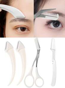 4pcs/2pcs/1pc Stainless Steel Eyebrow Trimmer Scissors Set With Comb, Suitable For Any Skin Type Beauty Tools, Unisex, Can Be Used For Depilation, Makeup, Home Decor, Vanity, Travel, Bedroom And More. Versatile Product Includes Makeup Accessories, Eyebrow Scissors, Christmas Gift And Others. - White - View 13