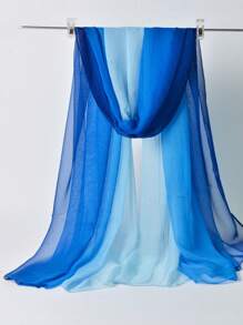1pc Women Blue Ombre Chiffon Scarf, Spring/Autumn - Blue - View 7