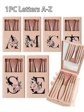 1 set de 5 juegos portátiles de brochas de maquillaje con espejos, estampado de flores y letras negras de la A a la Z, juegos de brochas de maquillaje en caja, brochas de maquillaje multifuncionales con cajas de espejo, bolígrafos de maquillaje multifuncionales miniatura, brochas para base de maquillaje, brochas para sombras de ojos, herramientas de belleza para principiantes, organizador de maquillaje con soporte, incluye brochas de maquillaje, regalos ideales para chicas, suministros de viaje portátiles, necesidades de viaje, juego de brochas, juego de brochas de maquillaje, juego de brochas de maquillaje completo, juego de brochas de maquillaje, kit de maquillaje completo, juego de brochas, juego de brochas de maquillaje, juego de regalo de maquillaje