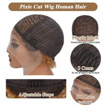 Pixie Cut Curly Human Hair Wigs Ginger 350 Short Curly Lace Front Human Hair Wigs For Women 6 Inch 13x1 Transparent Lace Frontal Wigs Water Wave Dark Rooted To Ginger Orange Color - #27 - 查看 9