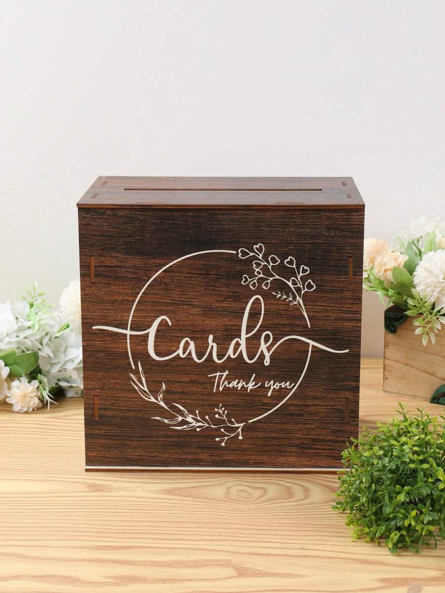 1 pieza Caja de tarjetas de boda de madera rústica con ranuras, adecuada para contener invitaciones de boda, regalos y efectivo, también aplicable para baby shower, despedida de soltera, ceremonia de graduación, suministros para fiestas de boda y decoraciones de boda