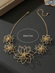 1 pieza Collar colgante con flor de doble capa exagerado en color dorado, joyería de verano