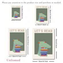 1/3pcs Cartoon Alligator Reading Books Canvas Art Print - Art Deco Modern Retro Style Poster For Home Office, Playroom, Classroom - Wall Decor Illustration For Bedroom, Living Room - Ink Artwork Wall Hanging Decoration Indoor - Whimsical Animal Theme, Optional Frame