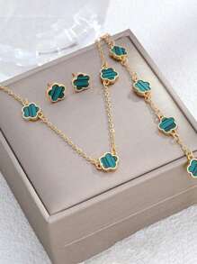 1 套 5 瓣花项链手链耳环混搭配饰（无盒） - 彩色 - 查看 3