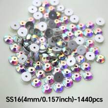 Gemas redondas de repuesto planas para coser con taladro central para cristales rhinestones -tamaños 4/5/6mm (0,157/0,197/0,236 pulgadas) color blanco y blanco AB brillante, para ropa, arte de uñas, manualidades, bodas, Día de la Madre, abaya, hiyab y decoración - 1440 piezas/bolsa