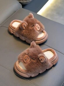 1 Pair Kids Boy Indoor Slippers, Anti-Slip Linen House Slippers For Toddlers, Suitable For Spring & Autumn - Brown - View 4