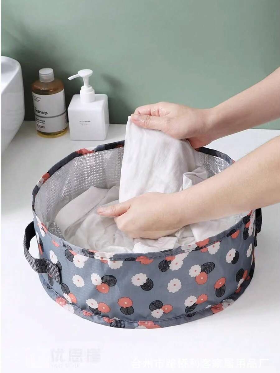 1 件便携式可折叠洗脸盆，隔热防漏储物袋，适用于洗脸、洗衣、旅行