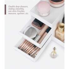 Makeup Desk Cosmetic Storage Box Organizer With Drawers For Dressing Table, Countertop, Bathroom Counter, Elegant Vanity Holder For Brushes, Eyeshadow, Lotions, Lipstick And Nail Polish (White) - trắng - Xem 6
