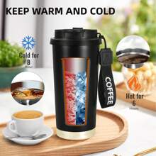 1pc Large Capacity Insulated Water Bottle With Rope, Double Mouth Stainless Steel Cup - Multicolor - View 6