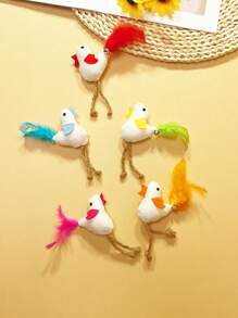 1pc New Mini Realistic Chicken Cat Lover And Cat Mom Love Toy, Sisal Rope & Feather With Bell, Sound Activated Interactive Cat Lover And Cat Mom Love Teaser Toy