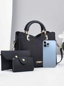 3pcs/Set Elegant Vintage Style Tote Bags, Multifunctional Large Capacity Crossbody Bags, Stylish Design, New Fashion Ladies Small Square Handbag Tote Crossbody Bag Versatile Casual Large Capacity Shoulder Crossbody Bag Suitable For Travel, Shopping, New Fashionable Women's Handbag Shoulder Crossbody Color Matching Casual Luxurious Large Capacity Shoulder Crossbody Casual Bag