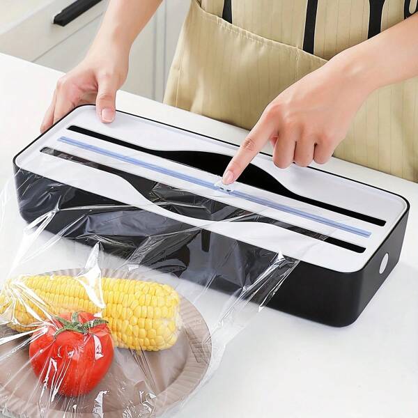 1 Stück Klarsichtfolienschneider, 2-in-1 Dual-Zweck Backpapier-Alufolie Schneideboxen mit Schiebeschneider, geeignet für Küche, Wachspapier und Alufolie