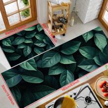 1pc Green Plant Printed Anti-Slip Silicone Mud Kitchen Rug, 3D Rectangular Carpet For Living Room, Bedroom, Corridor, Bathroom, Laundry Room - Polyester, Suitable For Indoor And Outdoor Home Decor
