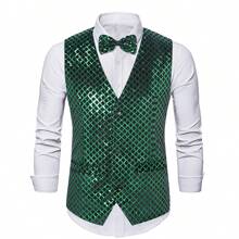 Chaleco superior sin mangas con lentejuelas para actuaciones en el escenario con lazo, para discotecas, bares, recepciones
