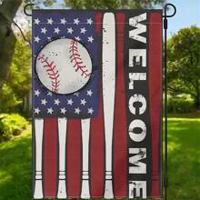 1pc Patriotic Baseball Welcome Garden Flag, 12x18 Inches, Double-Sided, Waterproof Polyester, Outdoor Decor For All Seasons, Multipurpose Yard Decor, No Electricity Required, Flagpole Not Included