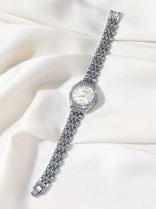 CARYINO 1 件女士不锈钢表带手表，银色和金色双色调，经典商务风格，镶嵌水晶，石英机芯，适合日常使用 - 銀色 - 查看 3