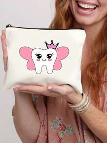 牙刷、牙齿印花卡通包、女士化妆包、学校铅笔袋、旅行盥洗包、女士可重复使用盥洗包储物袋手提包零钱包派对礼品学校铅笔盒牙医礼品 - 彩色 - 查看 2