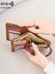 MIYIN MIYIN Fashion Vintage Women Short Portfel Na Codzienny Wielofunkcyjny Duża Pojemność Trójskładany Etui Na Karty Kredytowe RFID Blokujący Portfel Na Karty Kredytowe/Dowód Osobisty/Monety/Gotówka/Rachunki/Zdjęcie Damska Podwójna Kieszeń Na Zamek Błyskawiczny Sprzęgło, Prezenty, Prezenty Urodzinowe, Rocznica