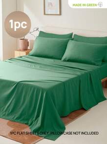 1 pieza Sábana de cama individual, 80gsm de microfibra súper suave, hipoalergénica, transpirable, lavable a máquina, resistente a las arrugas, resistente a la decoloración, resistente a la contracción, unicolor, poliéster, tejido duradero, ropa de cama para el hogar y la escuela - menta profunda - Ver 1