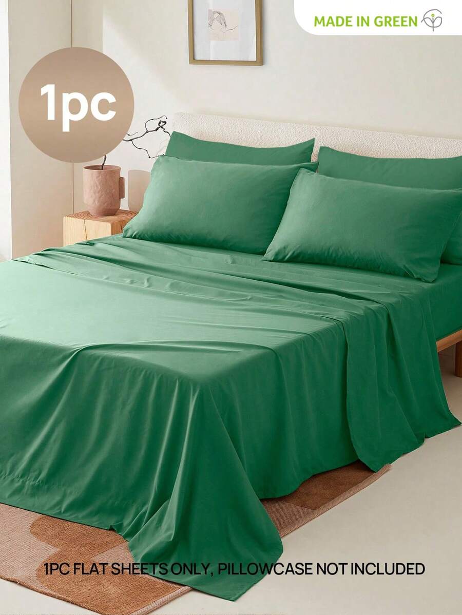 1 pieza Sábana de cama individual, 80gsm de microfibra súper suave, hipoalergénica, transpirable, lavable a máquina, resistente a las arrugas, resistente a la decoloración, resistente a la contracción, unicolor, poliéster, tejido duradero, ropa de cama para el hogar y la escuela - menta profunda - Ver 1