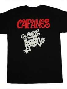Adecuado para los fanáticos de la banda CAIFANES, nombre de la banda de estilo rock impreso y camiseta con estampado animal, camiseta informal de manga corta de verano, algodón pesado de 220 g - Negro - Ver 1