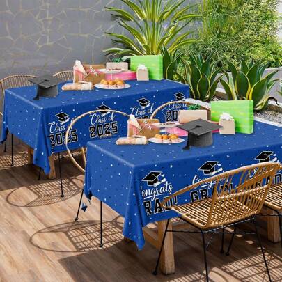 1/2 件蓝色毕业桌布塑料毕业派对装饰品，54 英寸 X 108 英寸 Gongrates 毕业桌布，适用于毕业派对用品，班级蓝色桌布，2025 年毕业装饰品