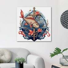 1 Piece Home Decor Wall Framed Canvas Fish Pattern Home Decor Framed Canvas Wall Art Paintings For Living Room - Canvas Framed Print Wall Artworks Bedroom Decoration Office Wall Decor