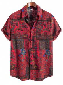 Men's Casual Patchwork Print Short Sleeve Shirt
