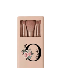 5件套便携式化妆刷套装，带镜子，花卉图案及A-Z字母，盒装化妆刷套装，多功能化妆刷套装，带镜盒，迷你多功能化妆笔，粉底刷，眼影刷，新手化妆工具，混合化妆刷收纳盒，化妆刷套装，方便携带，送给女孩的礼物，化妆工具套装，理想礼物，便携式旅行必备品，赠品，专业化妆刷，完整化妆套装 - 卡其色 - 查看 24