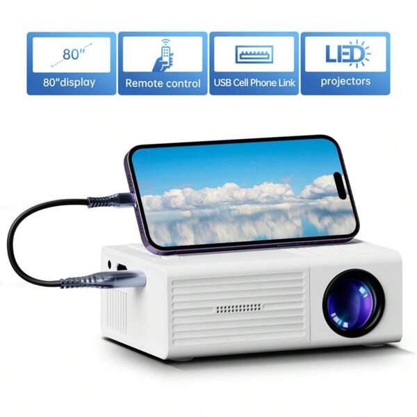 MAOHUTER Mini Projector, Remote Control, Easy To Carry, Suitable For Indoor And Outdoor Viewing Anytime, Anywhere, With Long Battery Life, Meeting Various Needs, Compatible With TV/Smartphone/ Computer, Making It An Ideal Gift For Family .