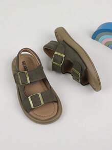 1双男童简约休闲舒适平底防滑凉鞋，时尚金属扣装饰带，百搭假日/校园风格儿童凉鞋 - 棕色 - 查看 8