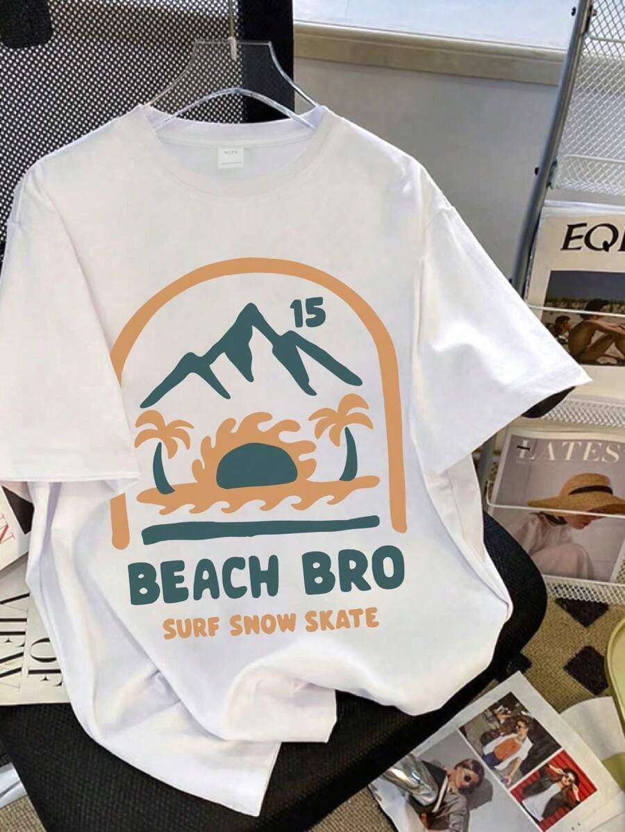 Tween Boys Casual Beach Vacation Mountain Print Crew Neck Short Sleeve T-Shirt, Refreshing Summer New Arrival - White - View 1