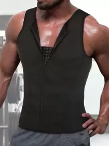 Men Compression Shirt For Body Slimming Tank Top Shaper Tight Undershirt Tummy Control Girdle - 黑色 - 查看 1