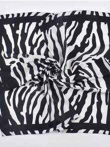 1pc Square Satin Paisley Print Women's Headscarf Scarf Bag Accessory - Black and White Zebra - View 4