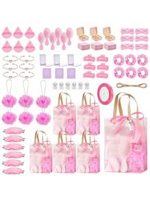 74/68Pcs Gender Disclosure Prizes For Game Winners Gender Disclosure Favors Gifts Including Headband Hair Brush Jewelry Box With Bracelet Mirror Powder Puff Hair Tie Hair Claw Bath Sponges Gift Bags - 彩色 - 查看 2