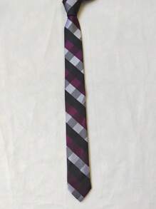 Men's Casual Colorful Plaid Slim Tie(5.5cm) - 酒紅色 - 查看 2