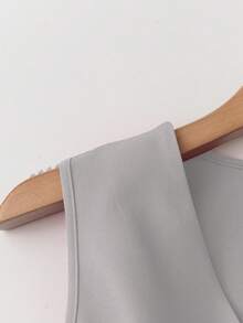 女士优雅无袖 V 领西装外套，时尚前扣背心外套，适合所有季节 - 灰色 - 查看 5