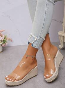 1 Đôi Sandal Nữ Đế Cao, Gót Dày, Trong Suốt, Kiểu Hở Mũi, Dép Xỏ Chân, Gợi Cảm, Thích Hợp Cho Mùa Hè, Món Đồ Cần Thiết Khi Đi Du Lịch - Trong sáng - Xem 1