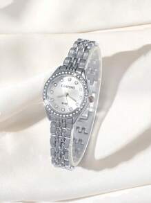 CARYINO 1 件女士不锈钢表带手表，银色和金色双色调，经典商务风格，镶嵌水晶，石英机芯，适合日常使用 - 銀色 - 查看 1