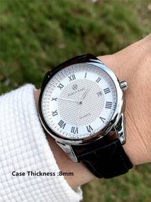 Pablo Raez 1件装男士休闲腕表，时尚商务腕表，不锈钢银色表壳，永不褪色，奢华原装，魅力十足。黑色柔软舒适的超细纤维皮革表带，手感极佳，罗马数字刻度，带日期显示，50米防水，顶级全新AAA级男士石英腕表。 - 銀色 - 查看 4