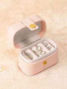 1pc Mini Classic Leather Ring Box With Button Portable Travel Jewelry Case, Elegant Jewelry Display Packaging Box Practical Ring & Earring Storage Box, Fashionable Gift For Women And Girls