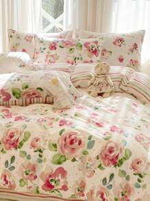 2/3件套花卉印花小碎花树叶纯棉抗起球女生学生清新简约超柔可爱四季磨毛被套家居床上用品套件不含被芯 - 彩色 - 查看 7