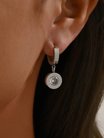 1pair Gorgeous Stainless Steel Round cubic zirconia Arabic Number Drop Earrings For Ladies Jewelry Summer Jewelry Dating Gifts