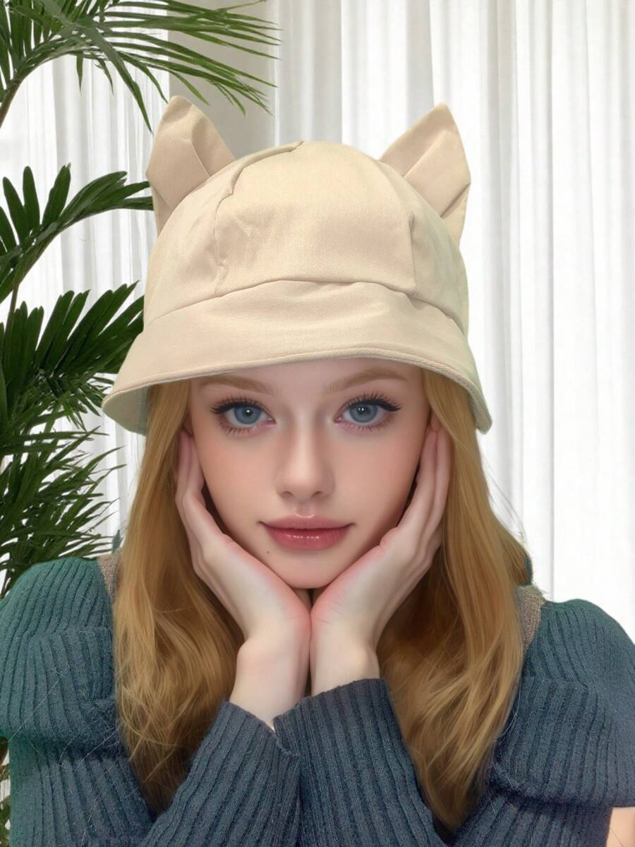 1pc Cute Cat Ear Design Fashionable Outdoor Casual Versatile Hat, Ideal For Street Style, Dating, Hangouts, Hiking And Various Occasions - Multicolor - View 1