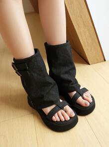 Nouvelles sandales d'été à talons ouverts à la mode, style coréen chic et sexy, bottines avec zip décoré et talon mi-haut style ajouré pour femmes