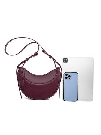 Halvmåneformad sadelväska för kvinnor, Crossbody-axelväska, lädertexturerad telefonväska