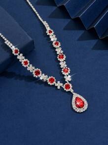 1 pieza Elegante y lujoso collar de mujer incrustado con cristales verdes, adecuado para uso diario, bodas y fiestas