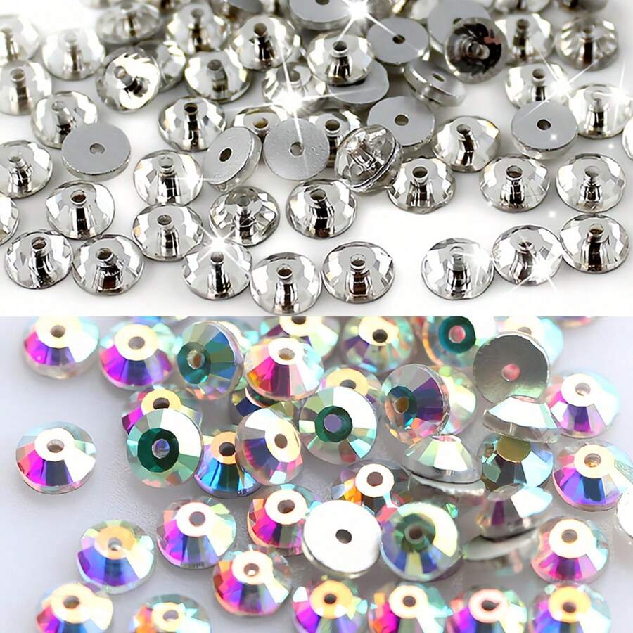 Gemas redondas de repuesto planas para coser con taladro central para cristales rhinestones -tamaños 4/5/6mm (0,157/0,197/0,236 pulgadas) color blanco y blanco AB brillante, para ropa, arte de uñas, manualidades, bodas, Día de la Madre, abaya, hiyab y decoración - 1440 piezas/bolsa