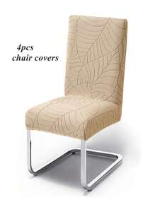 1/2/4pcs Soft Leaf Jacquard Chair Covers Solid Color Elastic Dining Chair Covers For Office Banquet Restaurant - Khaki - View 11